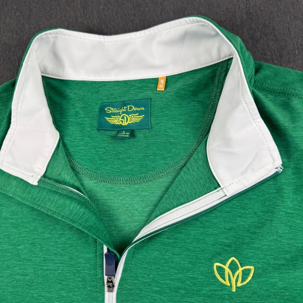 Straight Down Mens Green Heather Quarter Zip Pullover UPF 50 Golf Shirt Large